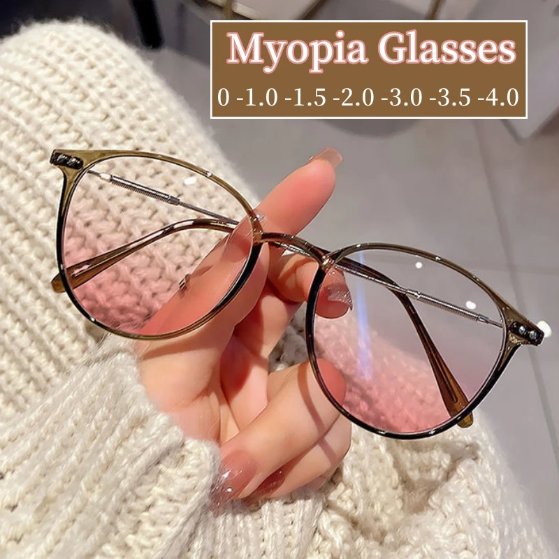 Ladies Luxury Design Gradient Pink Lens Myopia Galsses High Quality Short Sighted Eyewear Women Fashion Minus Diopter Eyeglasses