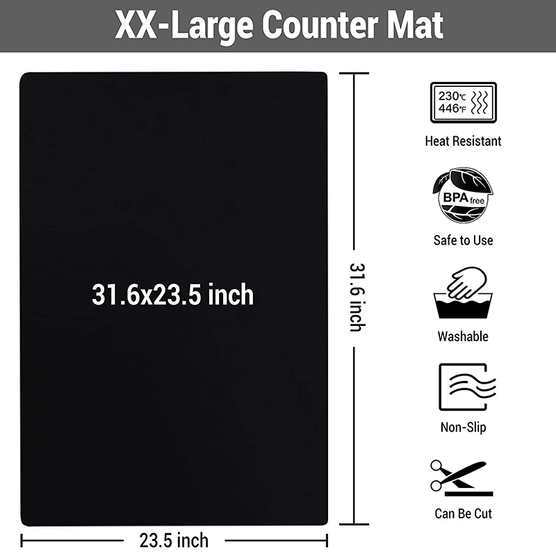 Extra Large Silicone Mat Heat Resistant Placemats, Silicone Mats for Kitchen Counter, Protector Mat for Air Fryer, Coffee Maker