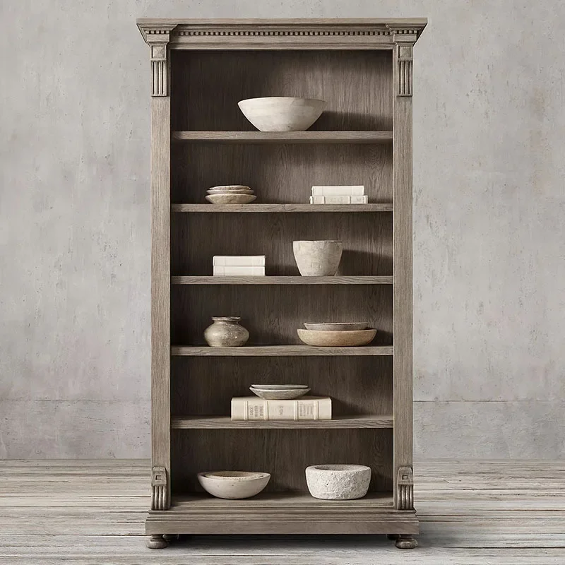 Solid wood bookcase, retro used bookcase, study storage bookshelf, living room display cabinet, multi-functional storage cabinet