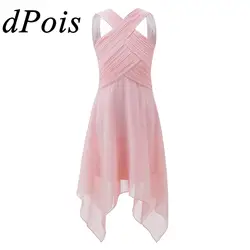 Elegant Girls Chiffon Dress Kids Sleeveless Ballet Lyrical Ballroom Dancing Costumes for Evening Holy Communion Birthday Party