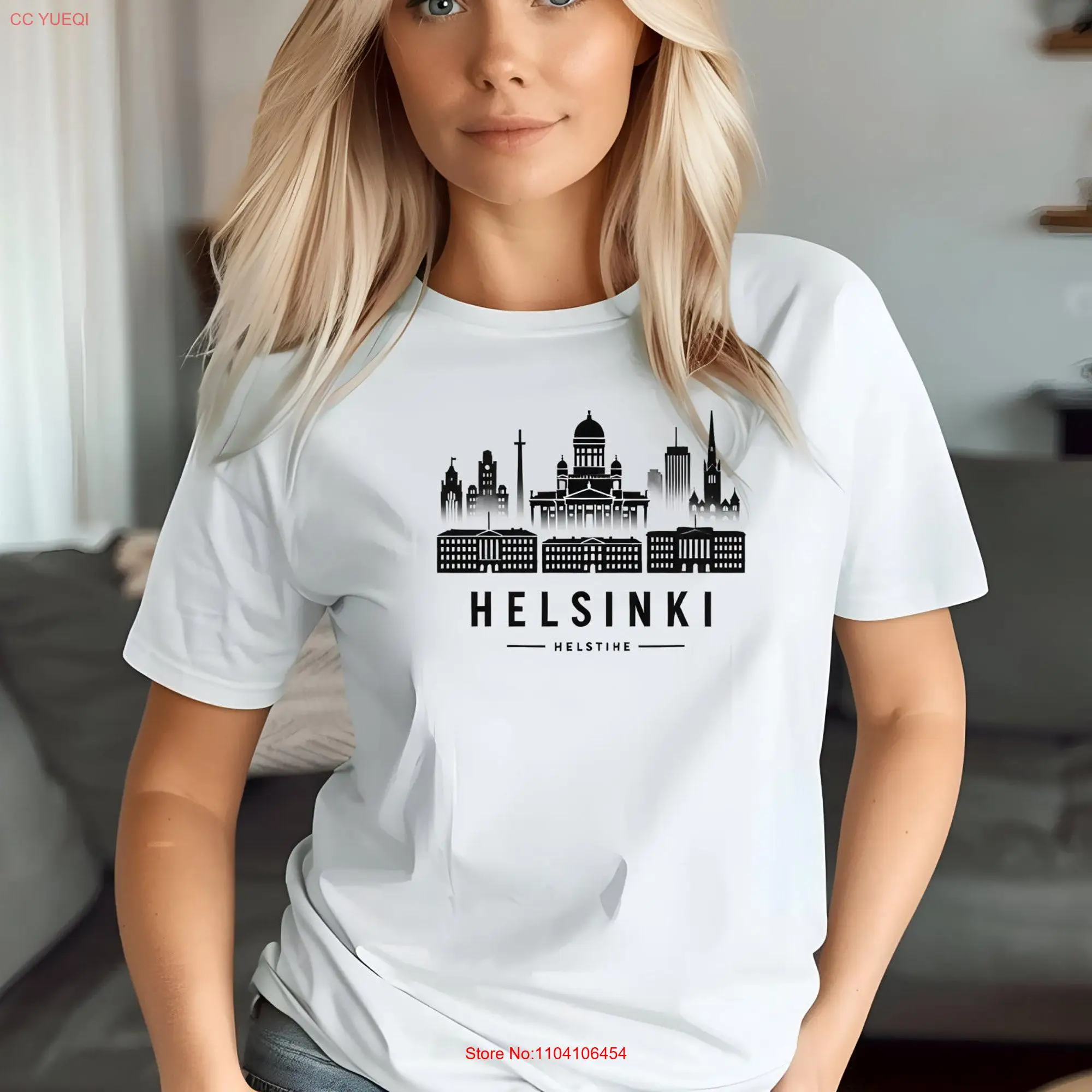 Футболка с силуэтом Хельсинки капитал город стильный городской дизайн для повседневной носки модные повседневные выходные с принтом городской пейзаж
