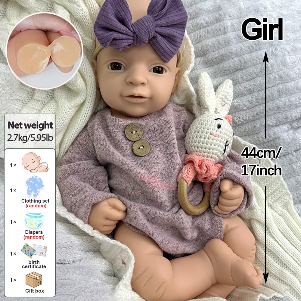 واقعية قابل للغسل مفتوحة الفم 17 "غير مصبوغ سيليكون تولد من جديد طفلة لينة دائم دمية Muñeca جامع الفنان دمية المتحمسين #3