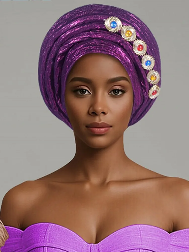 Nigerian Wedding Geles African Headtie Auto Gele Turbans For Women Aso Oke Fabric Muslim Headwear Headpiece Female Head Wraps