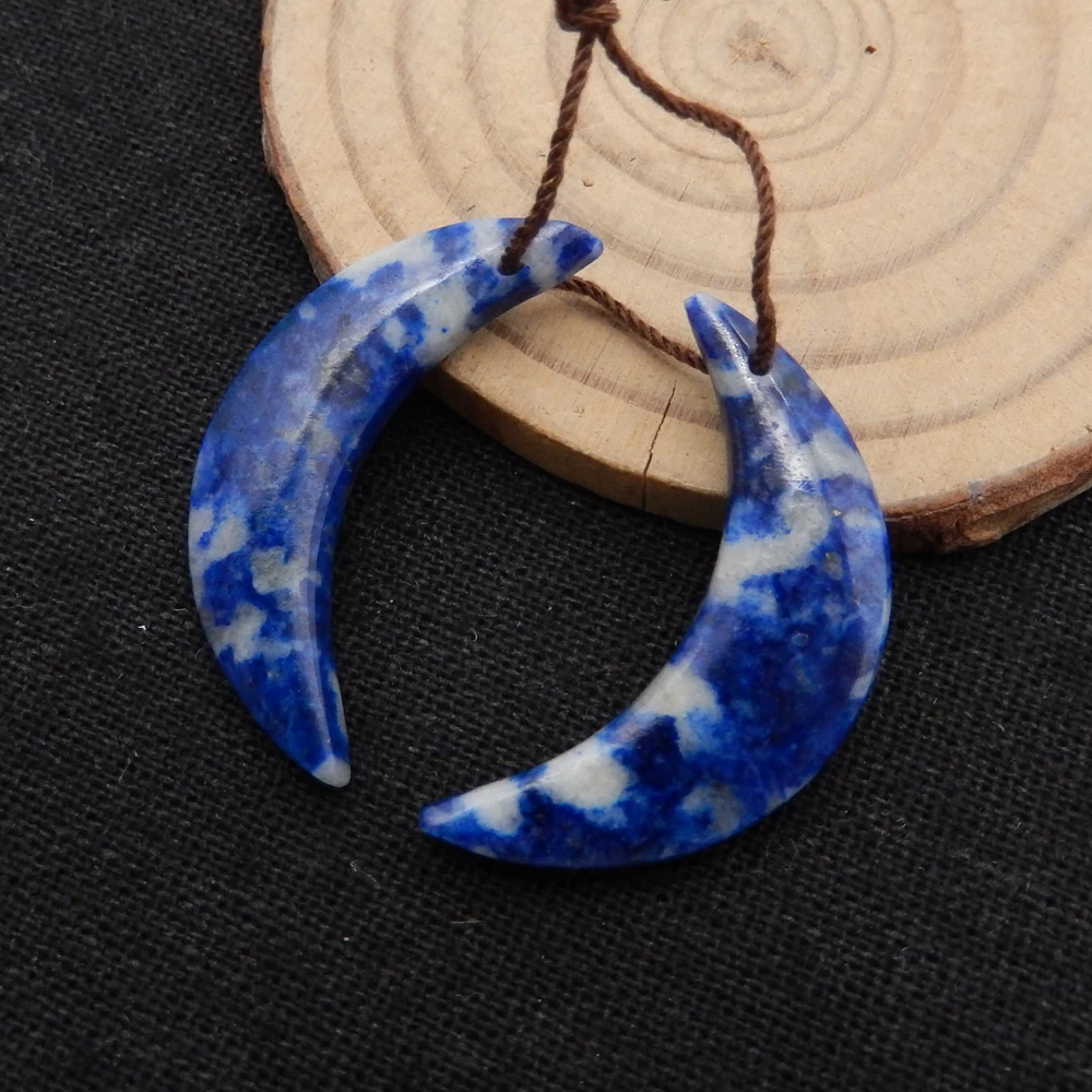 Anting-anting bentuk bulan sabit Sodalite Afrika alami batu permata untuk wanita pembuatan perhiasan manik-manik DIY buatan tangan