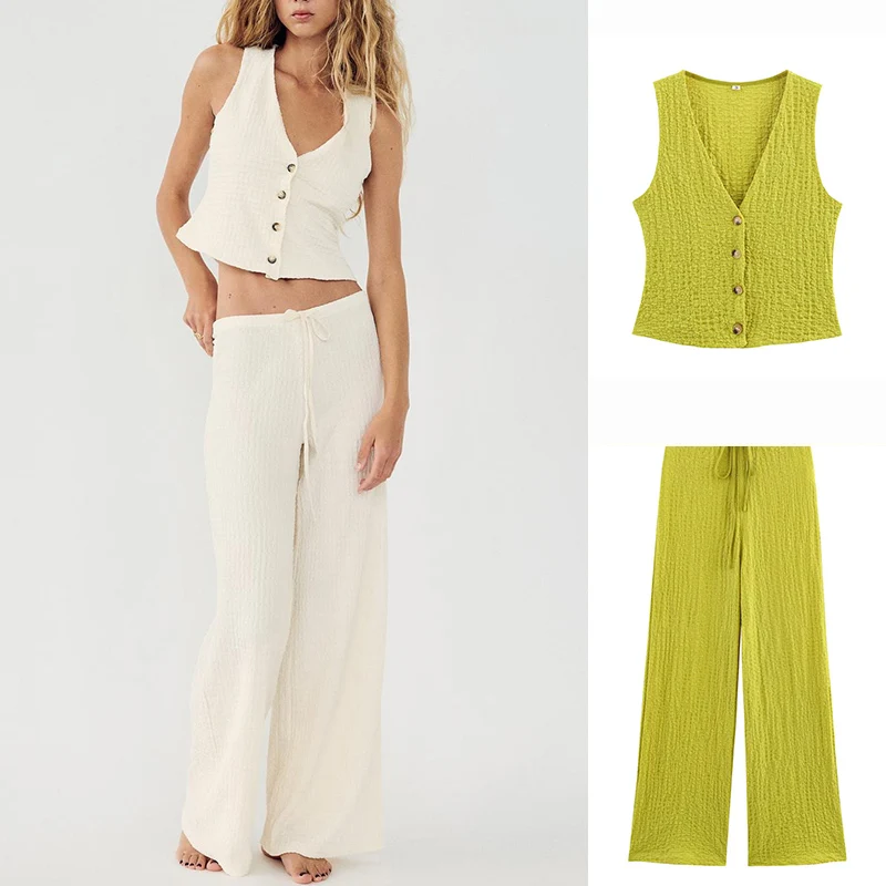 

Удобный свободный повседневный открытый кардиган с v-образным вырезом и длинные брюки с прямыми штанинами, комплект Faion, женский летний наряд