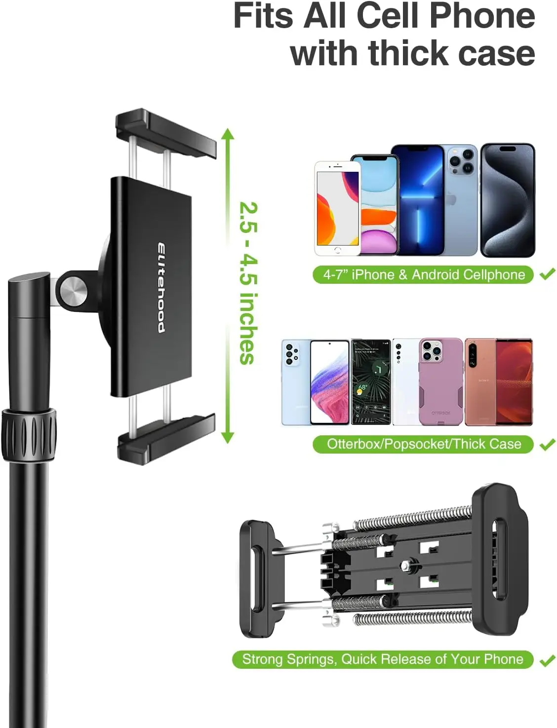 Adjustable Phone Tripod for Overhead Video Recording, 59-inch Horizontal Stand with Extendable Arm and 360° Rotation