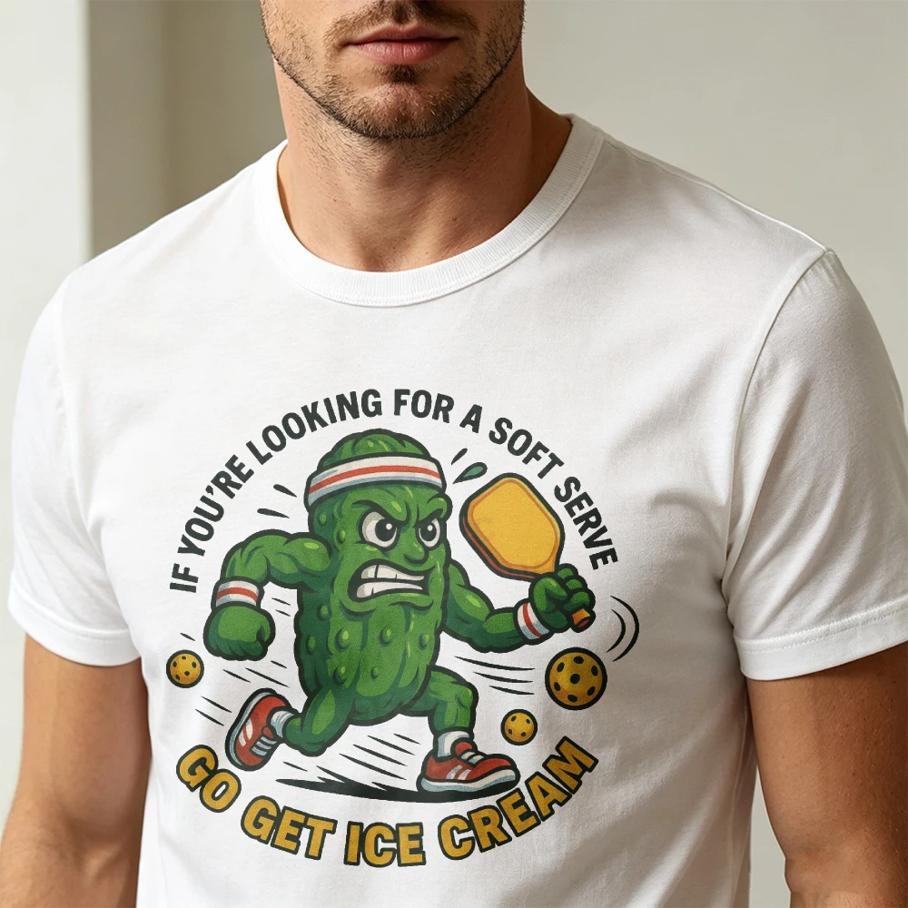 Looking for Soft Serve Funny Pickleball Graphic Men T Shirt Cucumber Player Print Summer Tee Sport Humor Short Sleeve Shirt