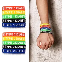 5PCS Silicone Medical Wristband 2 Diabetic Emergency Bracelet Unisex Men Women Waterproof Rubber Bands 7.5’’