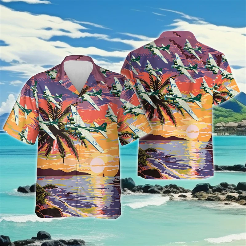 هاواي طائرة الطيران ثلاثية الأبعاد مطبوعة قمصان الشاطئ عادية الطيار قميص للرجال الملابس موضة Aircarft التلبيب بلوزة مقاتلة القمم #5