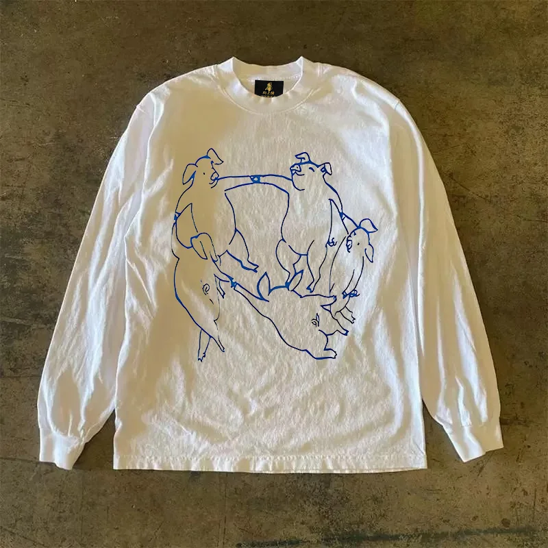 Long Sleeve 310 Pure Cotton Men's T-Shirt Upward Hero Non-Light American Style Couple's T-Shirt Youth Loose Fit Printed Tee