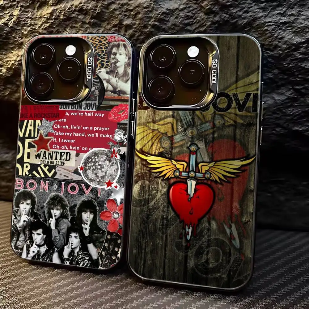 

B-Bon J-Jovi Classic Rock Band Phone Case For iPhone 17,16,15,14,13,12,11 Plus,Pro Max,XS,Colored Silver Plated Inside Cover