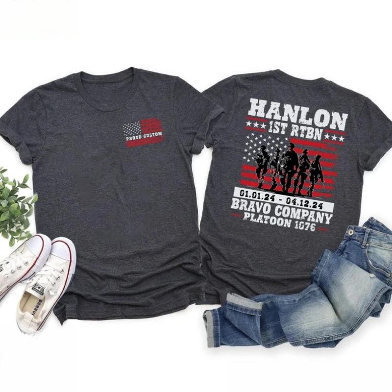 Custom Military Graduation T-Shirt Family Day Boot Hanlon 1st RTBN Bravo Campany Platoon 1076 Gift US Flag Soldier Graphic Tee