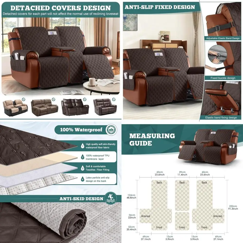 

Водонепроницаемый чехол для дивана с откидной спинкой и консолью для 2-местных помещений, подходит для детей и домашних животных, шоколадный