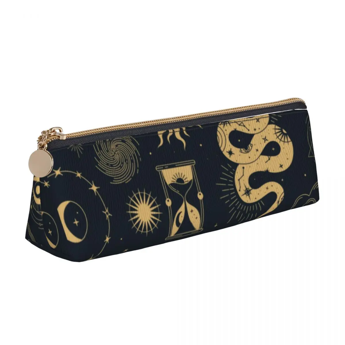 Sun And Moon Retro Leather Pencil Case Astronomy Witch Cute Zipper Pencil Box School For Teens Triangle Pen Pouch