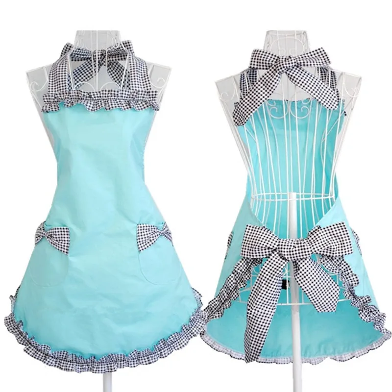 

2026 Adorable Princess Blue Cotton Apron Coverall For Kitchen Nail Salon Bubble Tea Shop Cleaning Work And Home Protection