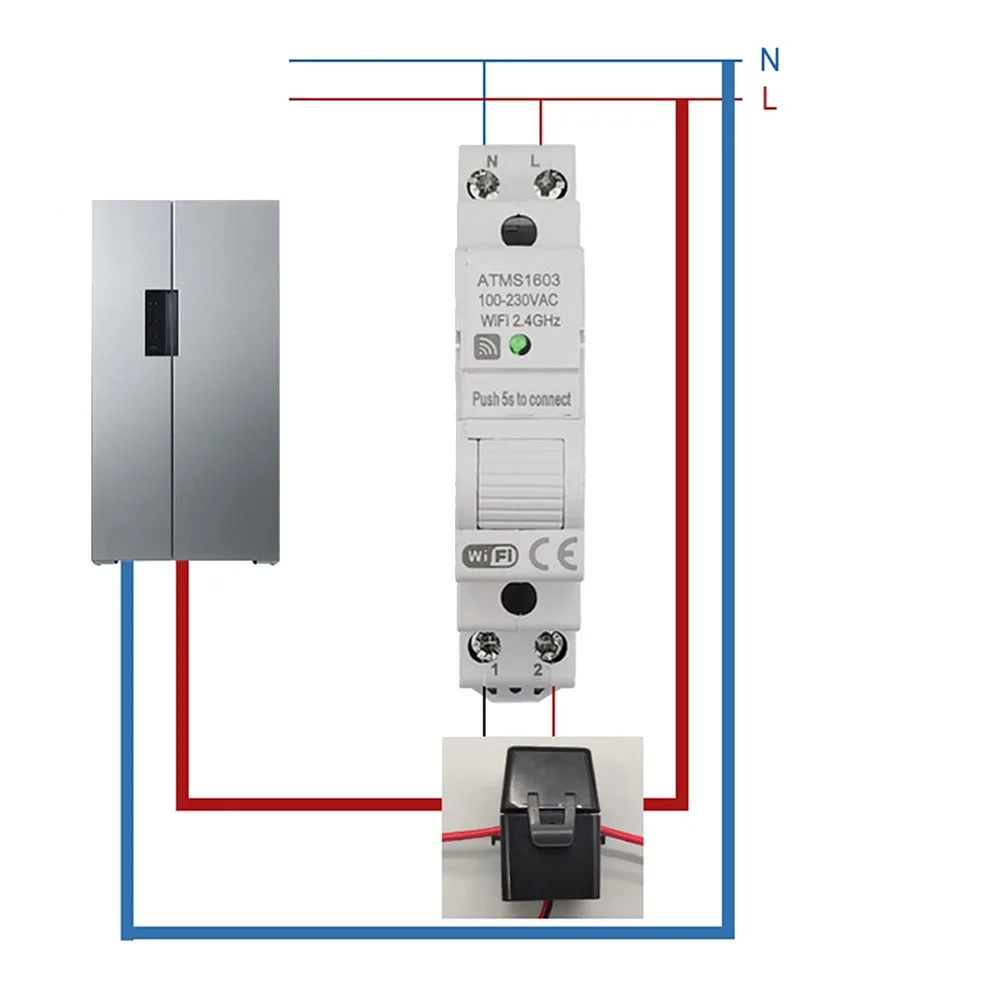 GROCE-1 PCS ATMS1603 투야 단상 와이파이 스마트 에너지 미터 100-230V DIN 레일 정밀 측정 전압계