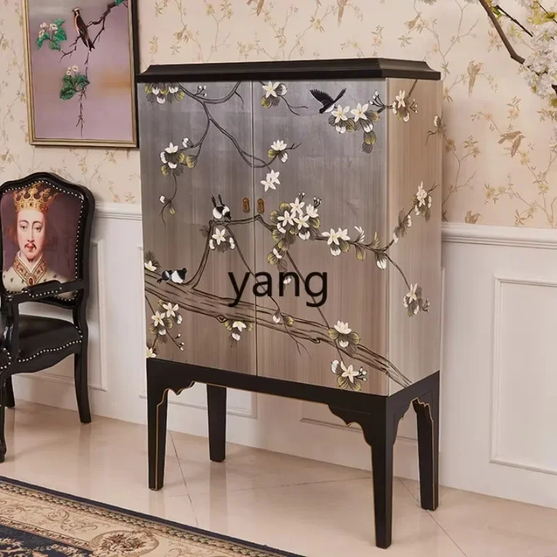 cx solid wood painted flower and bird double door wine cabinet living room high-end wall dining side cabinet