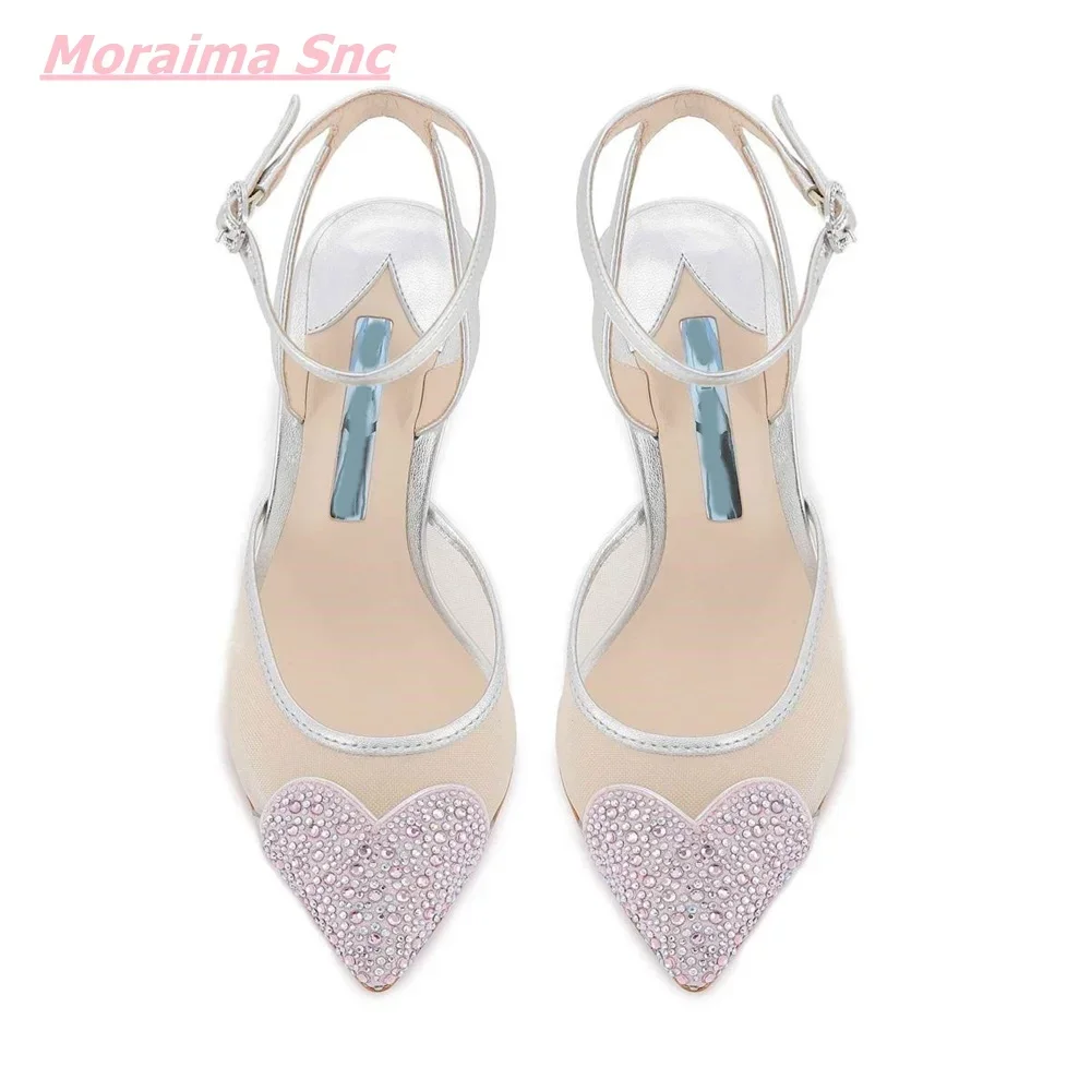 2025 Summer Sweet Women\'s Sandals Pointed Toe Diamond Love Leather Buckle Strap Cute Hollow PVC Comfortable Wedding Dress Shoes