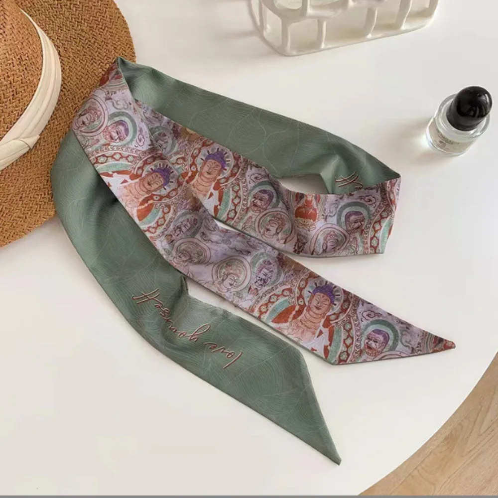

New Fashion Chinese Style Headband Women Retro Oil Painting Headscarves Ribbon Hair Ribbon Scarf Butterfly Tie Hair Floral Scarf