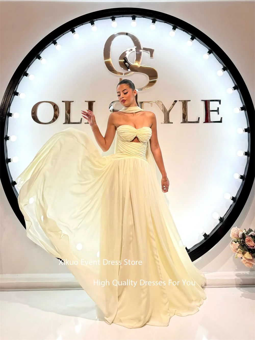 Xikuo カットアウトシフォンイブニングドレス バックレス スイートハート ベスティドス デ ガラ ロング Aライン ユニーク ブリン プロムドレス カスタマイズ