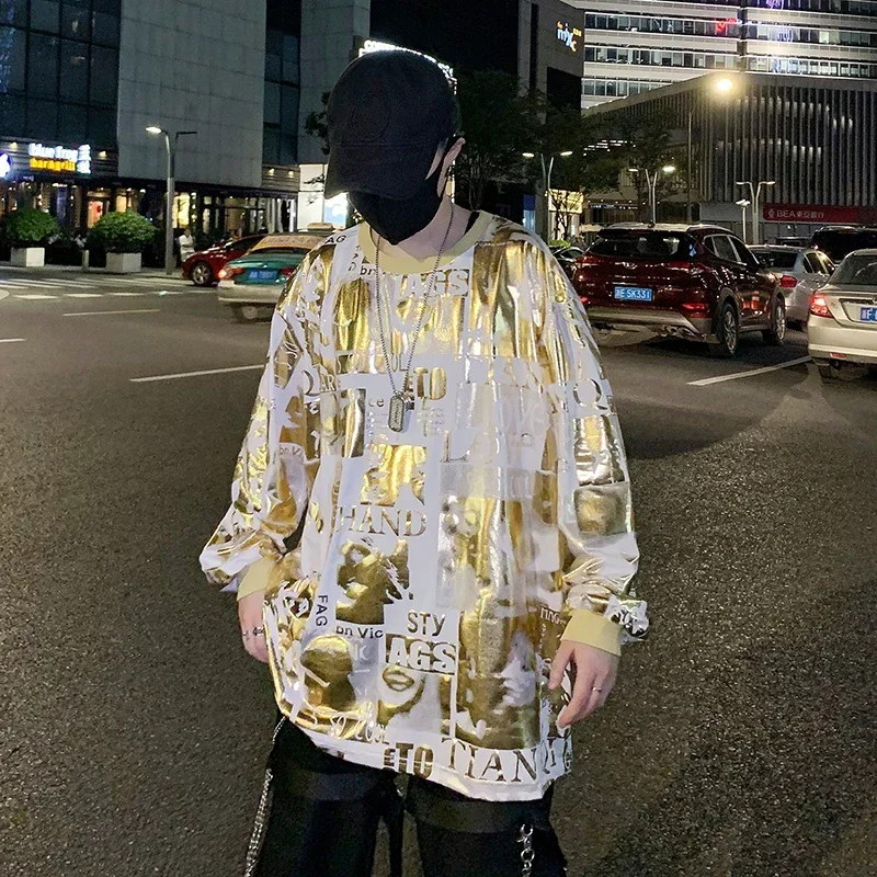 

YASUGUOJI New 2025 Fashion Loose Christmas Hoodie Sweatshirt Mens Thin Reflective Hip Hop Hoodies Streetwear Spring Hoodie Males