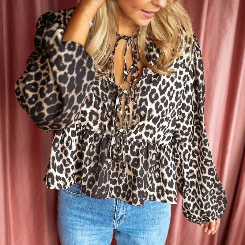 

2026 Autumn New Fashion Leopard Print Long Sleeve Shirt Loose Blouse Cardigan For Women