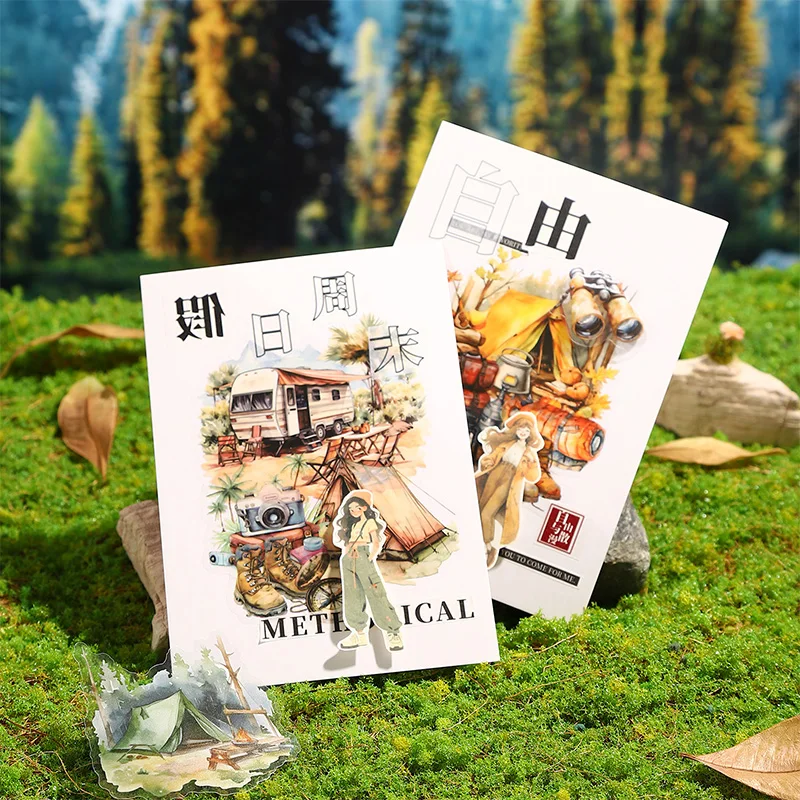 20 pcs Camping Scenery series Stickers aesthetic Decor Scrapbook Diary Album Stationery Stick Labels Junk Journal Supplies