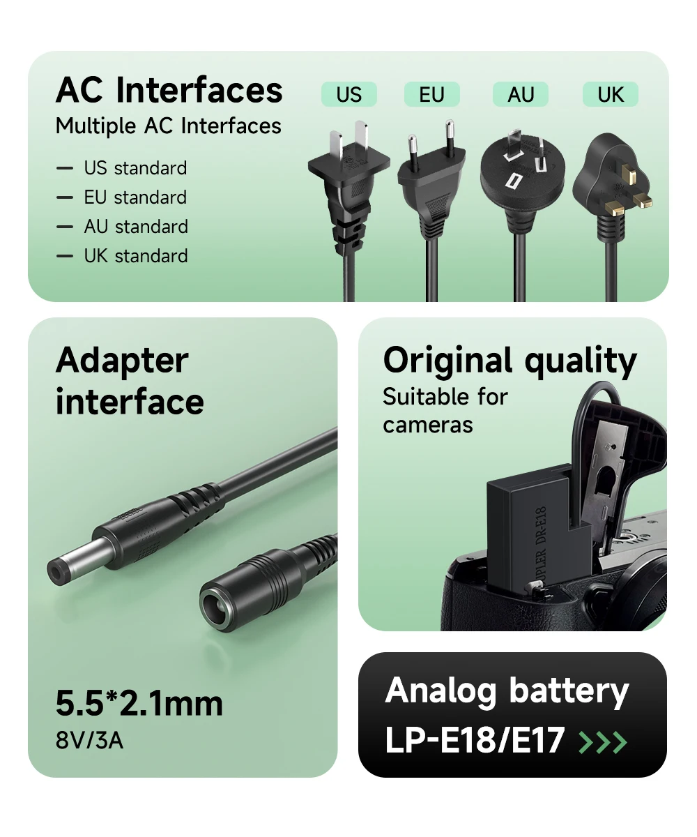 LP-E18/E17 LP E17 Dummy Battery DR-E18 Type-C/AC Power Adapte  for Canon EOS 200D M3 M6 750D 760D T6i T6s 800D 8000D Kiss X8i