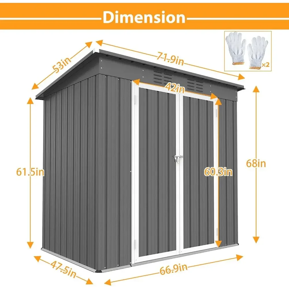 6x4ft Large Metal Utility Shed with Floor, Ideal for Garden Tools and Outdoor Storage