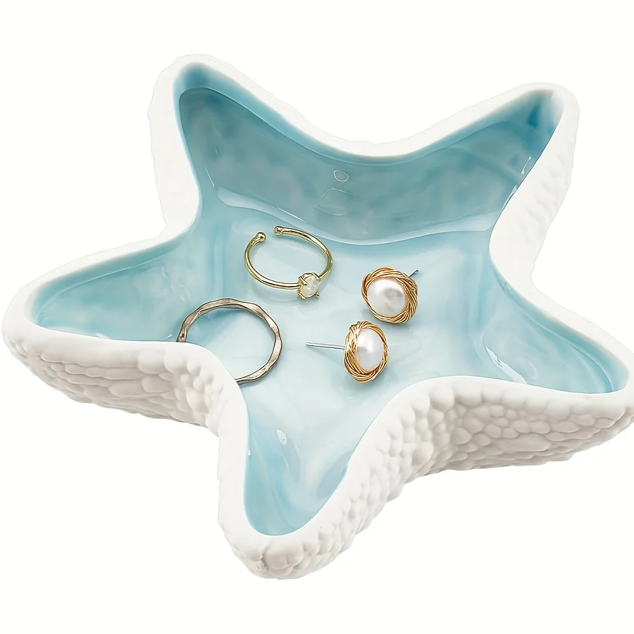 Conch Shaped Ceramic Jewelry Tray, Ocean Theme Decorative Jewelry Tray for Rings Earrings Necklaces Bracelets Jewelry Watches Ke