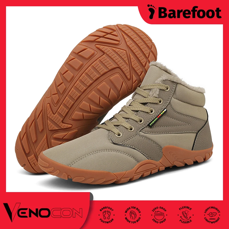 PINGKEE VENOCON Barefoot Wide ToeBox Shoes Men Women Leather Winter Snow Boots Women Minimalist Sneakers Shoes Wide Feet