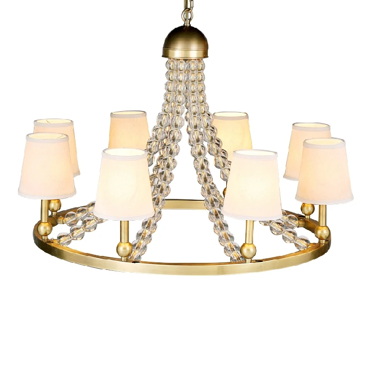 

Light luxury all-copper crystal pearl chandelier European and American French round living room book room bedroom light