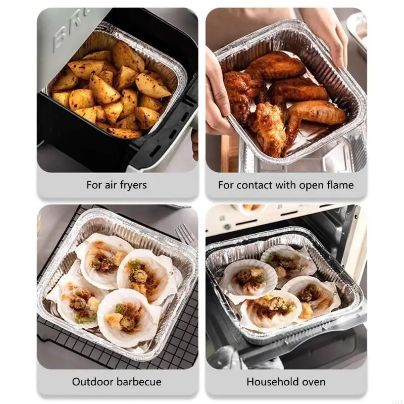 A2UE 20pcs Baki Tumpuk yang Dapat Ditumpuk untuk Fryers Udara Menggunakan Wadah Foil Aluminium Square