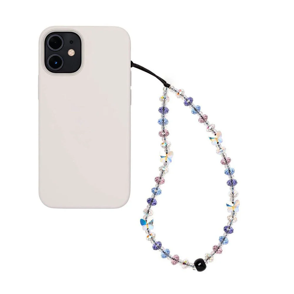 KKBEAD Clear Crystal Faceted Beads Chain for Cell Phone Butterfly Charm Phone Straps Lanyard Manufacturer Telephone Jewelry