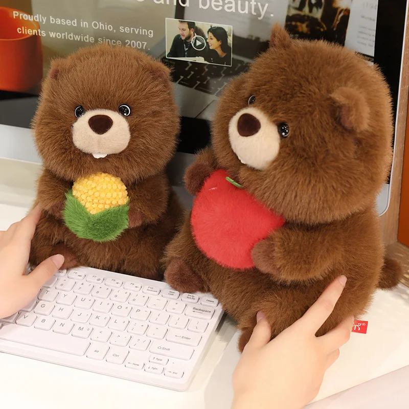 

Creative Brown Groundhog Holds Apple Corn Fruit Plush Animals Dolls Pillow Super Soft Toys Home Office Decoration Baby Gifts