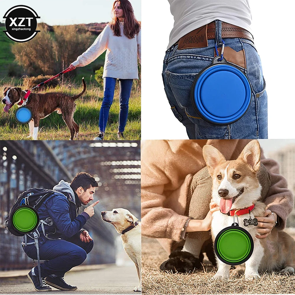 Portable Collapsible Dog Travel Bowl Silicone Pet Dogs Bowls For Traveling Camping Walking Outdoor Feeding Pet Folding Dish Bowl