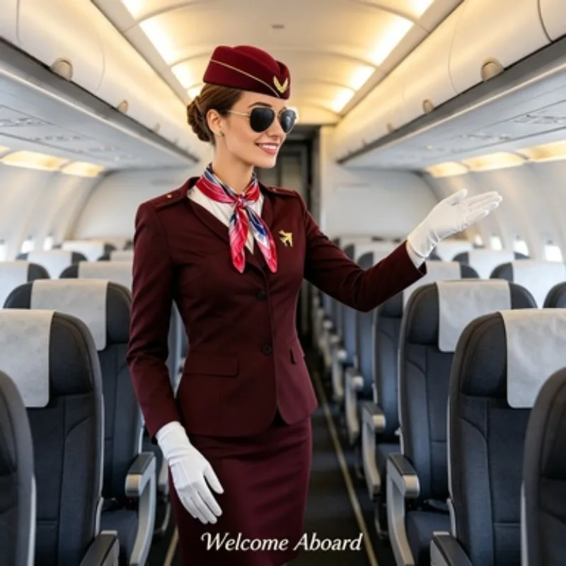 Captain Air Hostess Pilot Costume for Women with Hat for Halloween Party Cosplay Dress Up