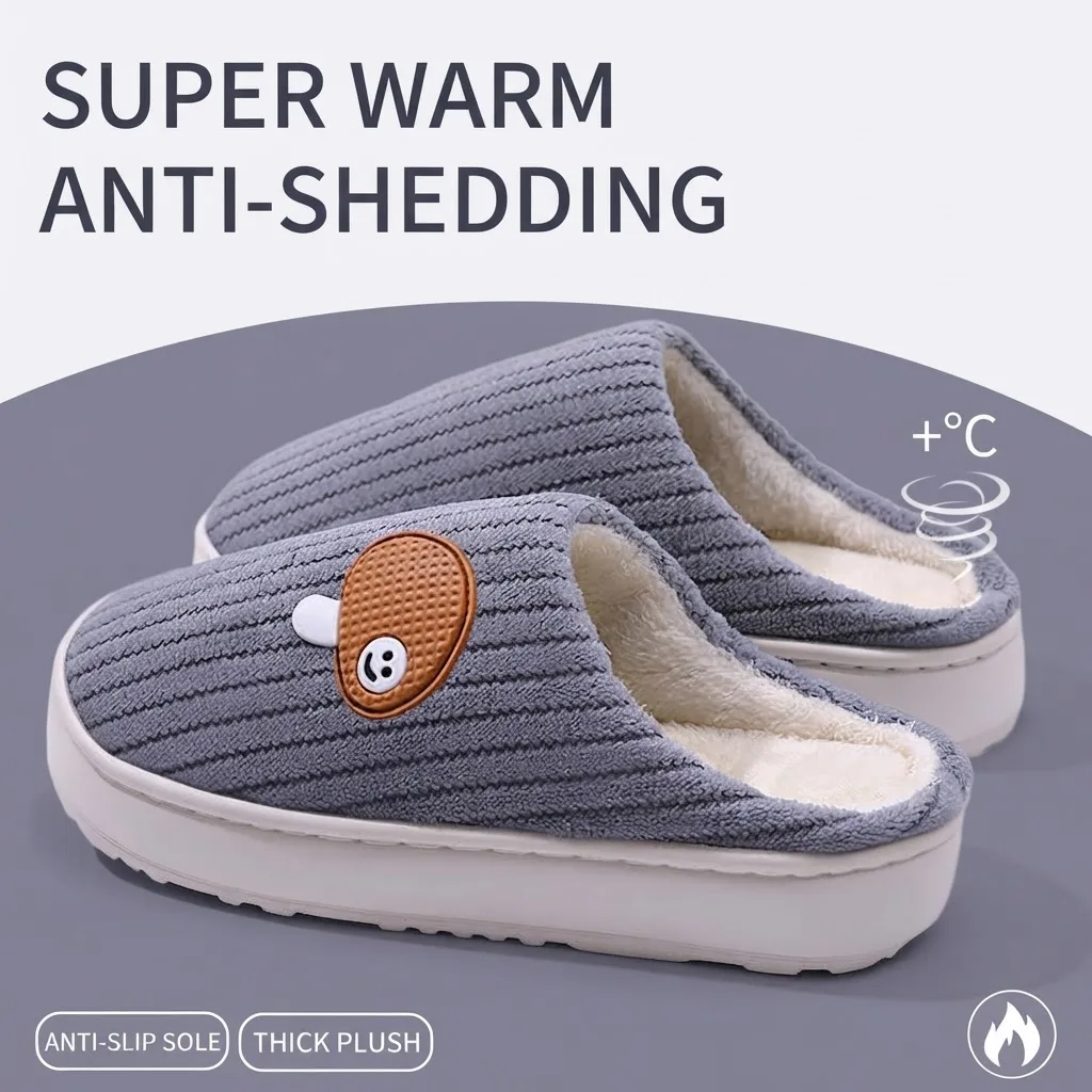 Winter Super Warm Slippers Men Women Corduroy Plush House Shoes Anti-shedding Anti-slip Soft Sole Indoor Cotton Furry Footwear