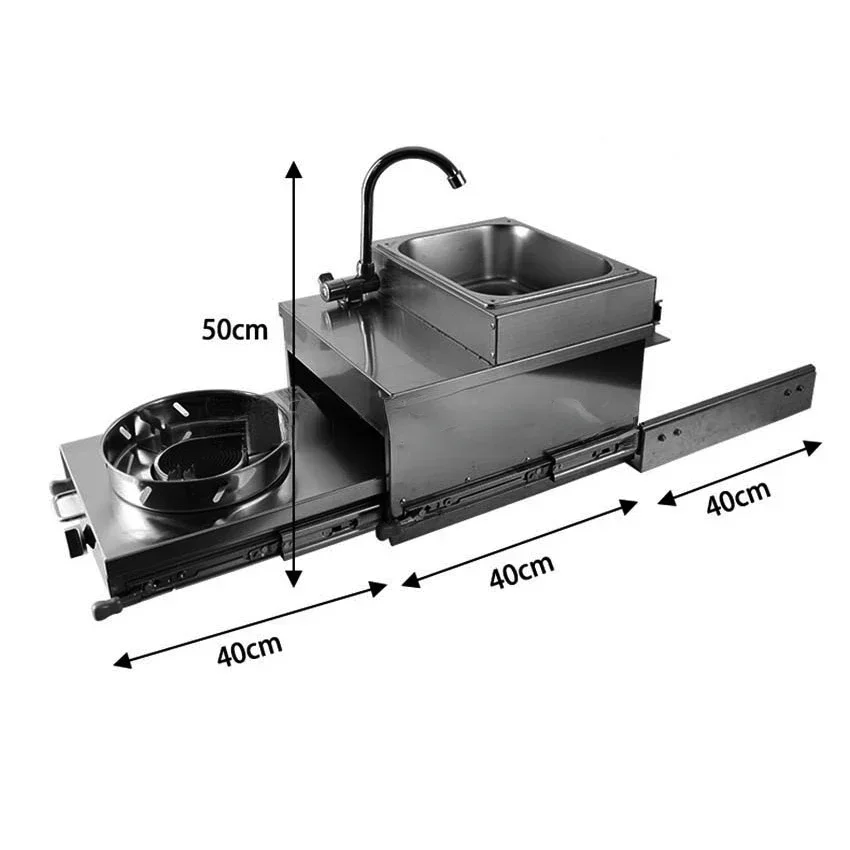 

RV Stainless Steel Gas Stove Pull-out Slide Out Kitchen For Camper Trailer Caravan Motorhome With sink and faucet