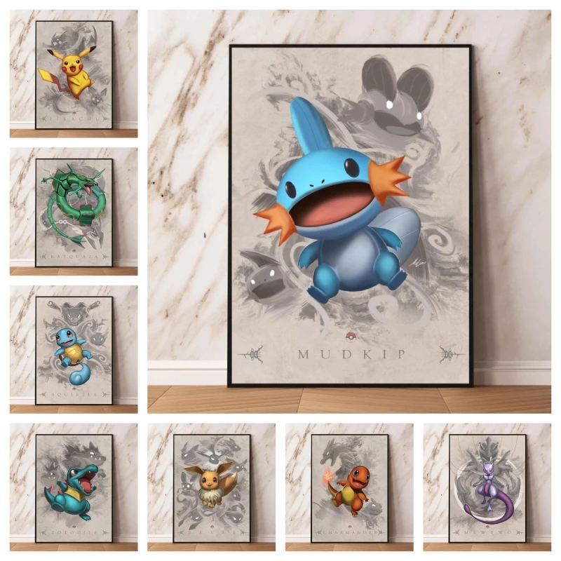 Japanese Anime Canvas Paintings Pokemon Mudkip Poster Home Wall Art Friends Gifts Children's Bedroom Decor Classic Picture