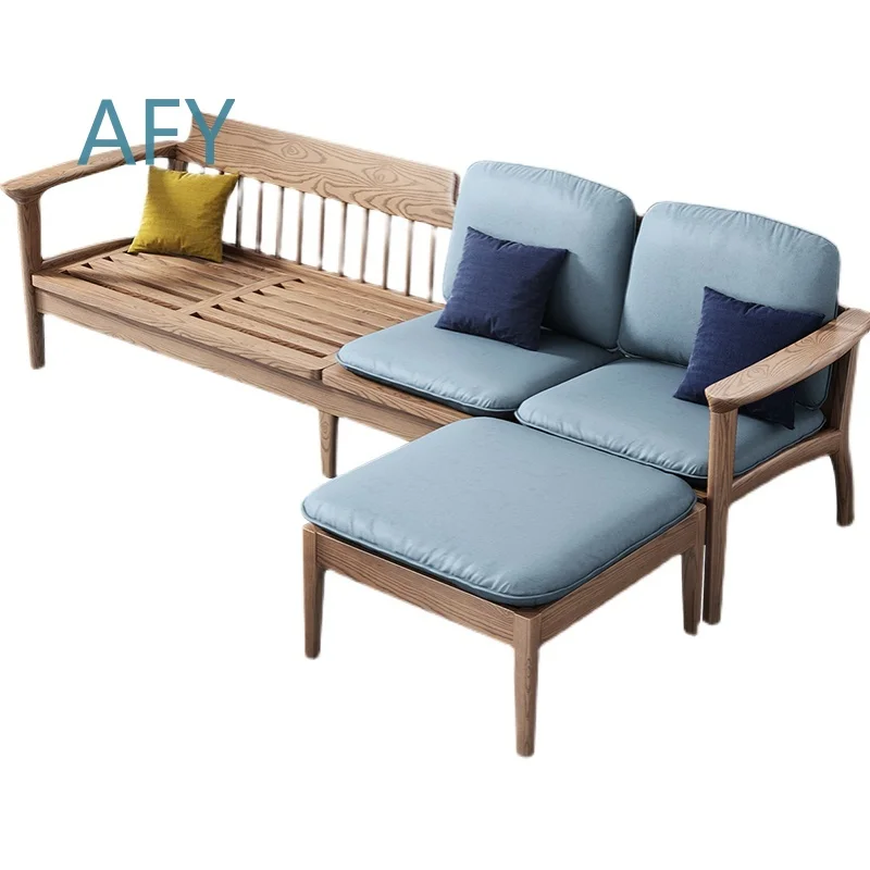 All Solid Wood Fabric Sofa for Nordic Modern Small Apartment Living Room Combination Ash Wood Winter Sofa for Small Spaces