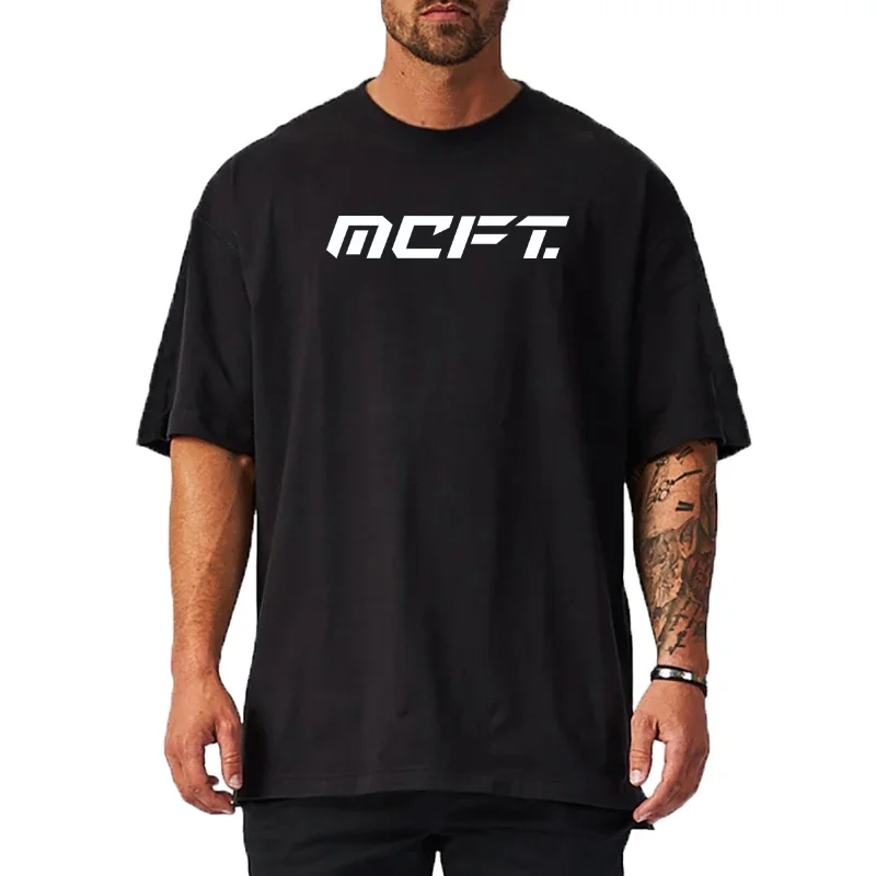 Mens Cotton Loose Oversized Half Sleeve Running T-shirts Dropped Shoulder Fitness T Shirt Summer O-neck Gym Bodybuilding Tees