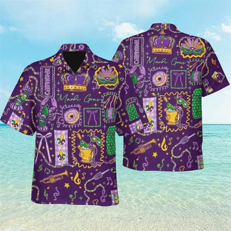 

Full Print Mardi Gras Hawaiian Shirt For Men Women Youth Funny Carnival Aloha Shirt Short Sleeve Button Up Party Festival Outfit