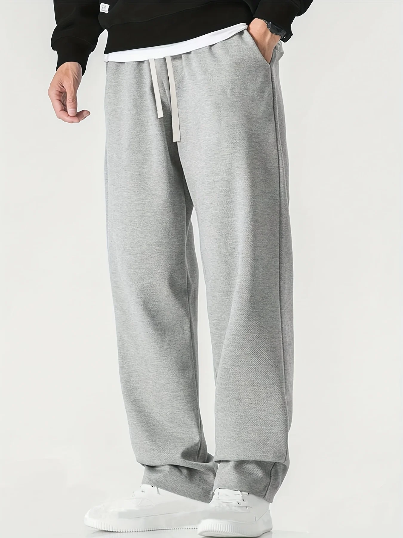 

Autumn Winter Men's Stylish Solid Color Stretch Waist Wide-leg Pants Oversized Suitable for Both Sports and Outdoor Activities