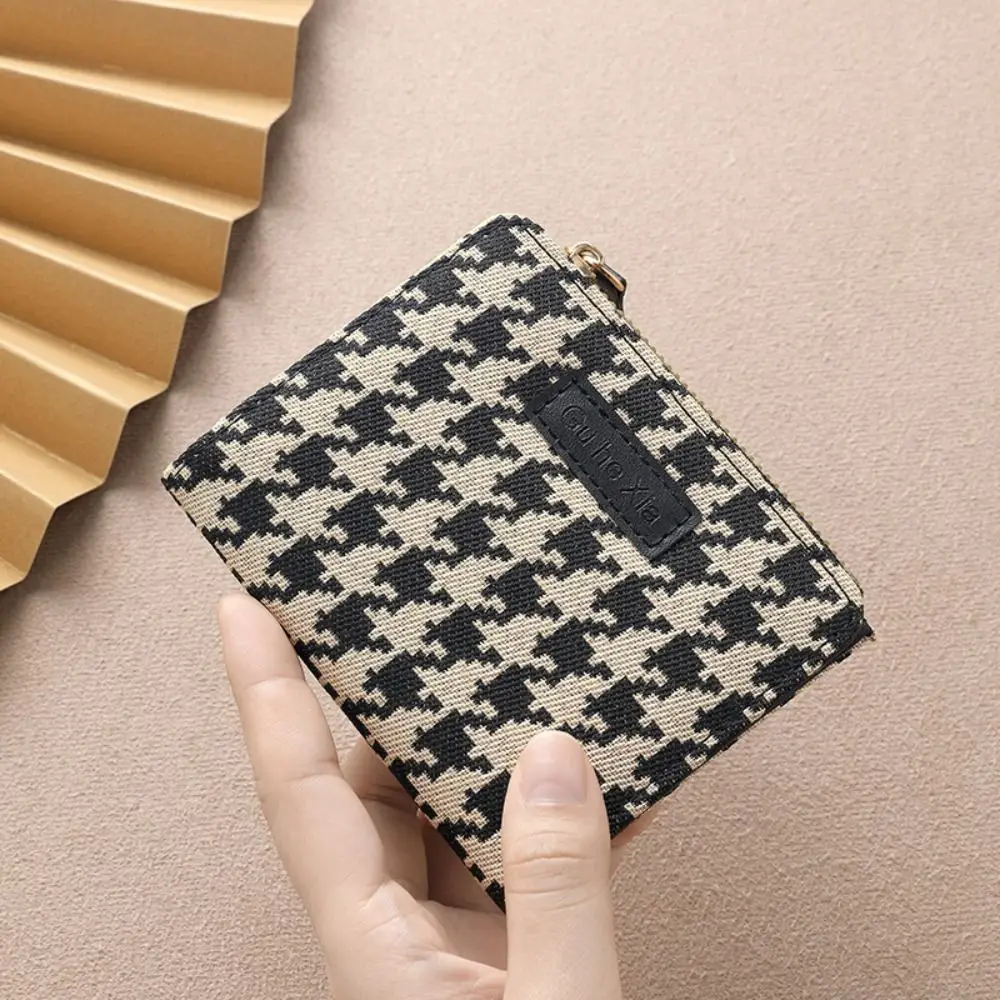 

Multi-card Slot Houndstooth Short Wallet Korean Style Card Pocket PU Leather Card Bag Clutch Bag Coin Purse Card Holder Women