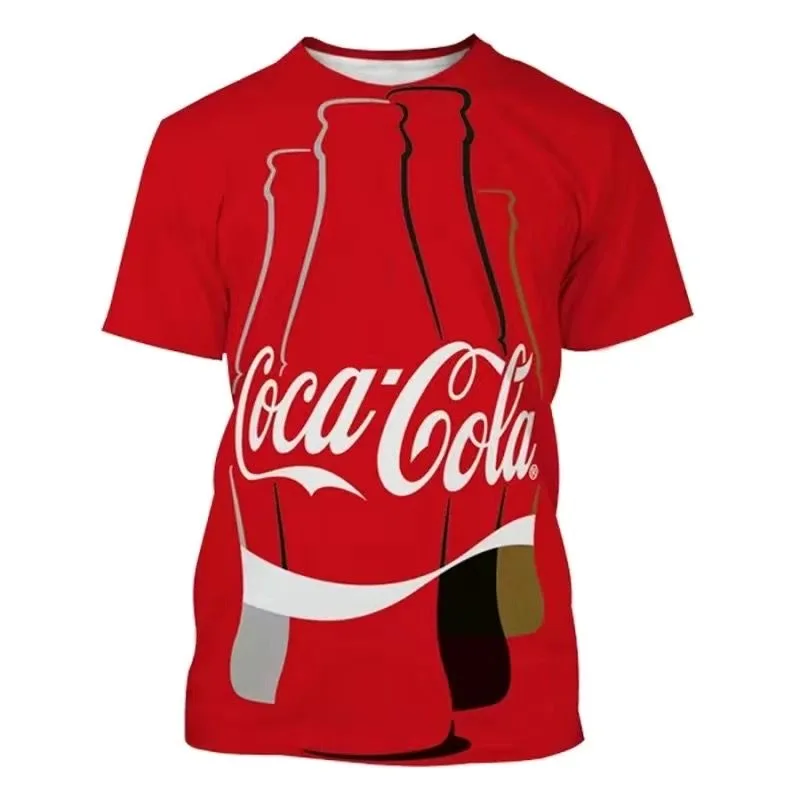 2024 Summer Hot New Clothes Coke T-shirt 3D Digital Printing Fashion Trend Men and Women Adults Children Loose Short Sleeve Top