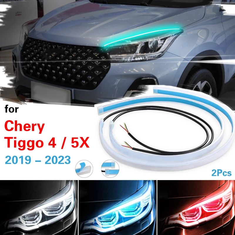 

2pcs Car Daytime Running Light Flexible Strip For Chery Tiggo 4 Tiggo 5X 2019-2023 Auto Headlights Turn Signal Brake Lights 12V