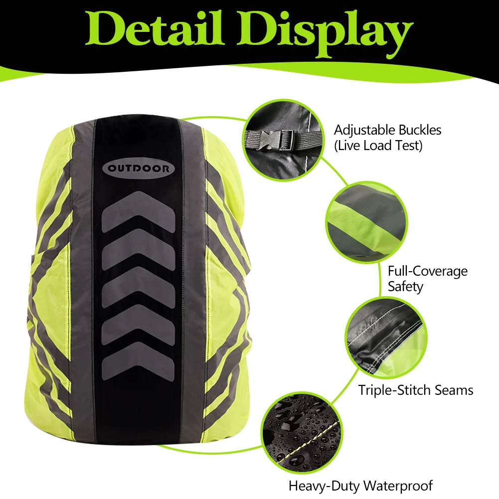 High-quality Waterproof Backpack Cover 20-50L Reflective Strips Anti-Slip Buckle 210T Thick Fabric 90-110g True-to-Color Design