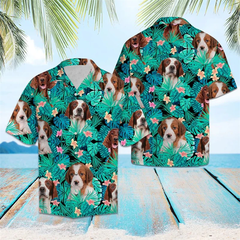 

Irish Red And White Setter Pattern Hawaiian Shirts Summer Casual Cute Dog 3D Printed Shirt Loose Daily Wear Dog Lover Blouses