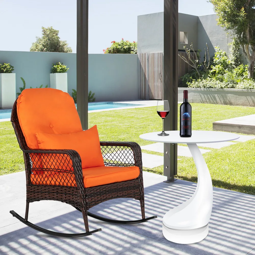 Latte Woven Single Rocking Chair Brown Gradient,Comfortable Rocker Solid Wood for Living Room,Modern High Back Armchair